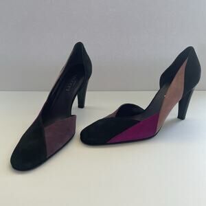 Sesto Meucci Women's Size 10 AA Suede Stiletto Heels Pink and Black Patchwork